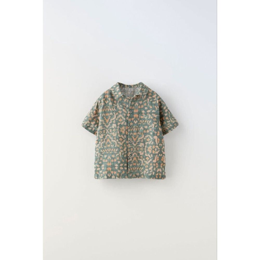 Zara Baby Boy Printed Button Down Shirt 18-24 Months